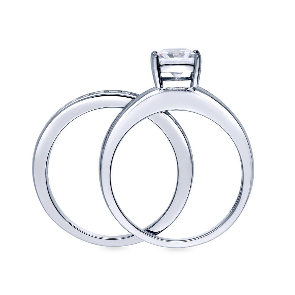 Alternate view of Solitaire 1ct Princess CZ Ring Set in Sterling Silver, 7 of 8