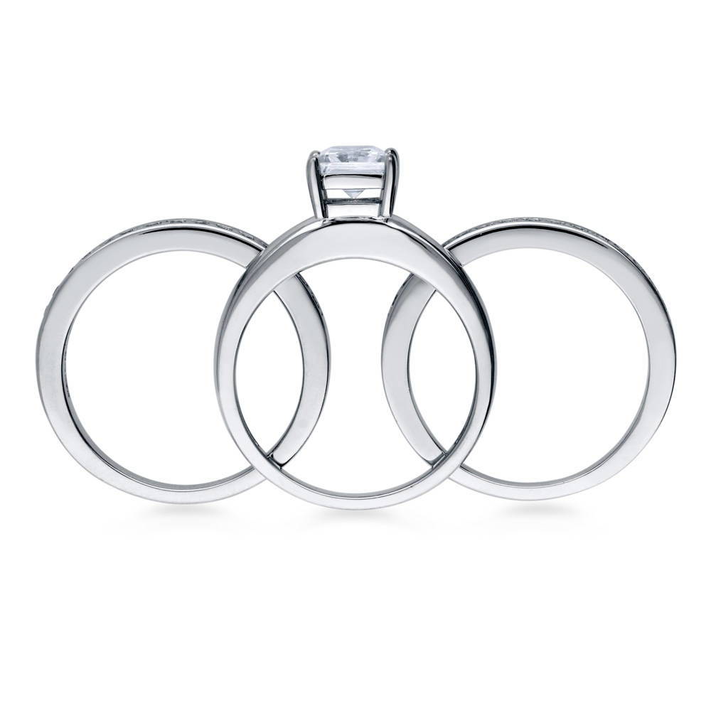 Alternate view of Solitaire 1ct Princess CZ Ring Set in Sterling Silver