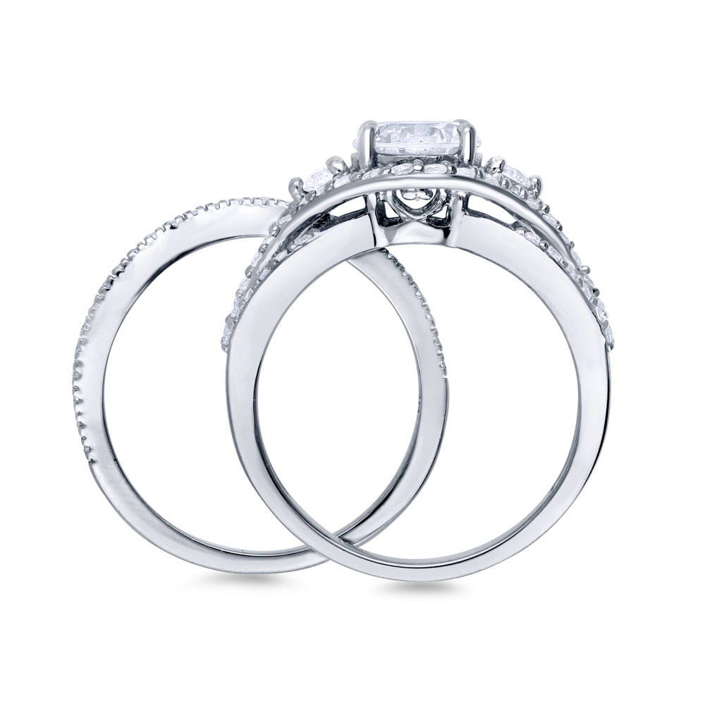 Alternate view of 3-Stone Round CZ Ring Set in Sterling Silver