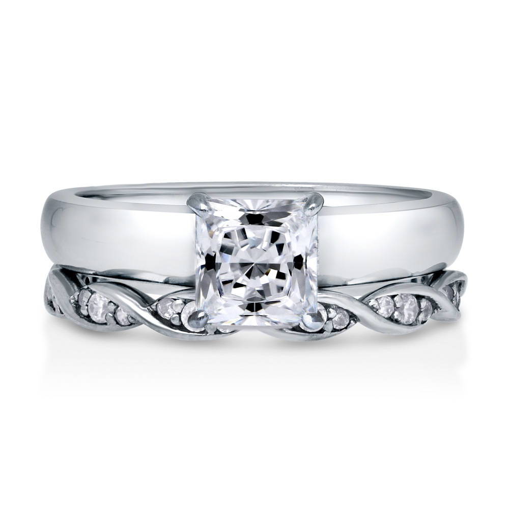 Solitaire 1.2ct Princess CZ Ring Set in Sterling Silver
