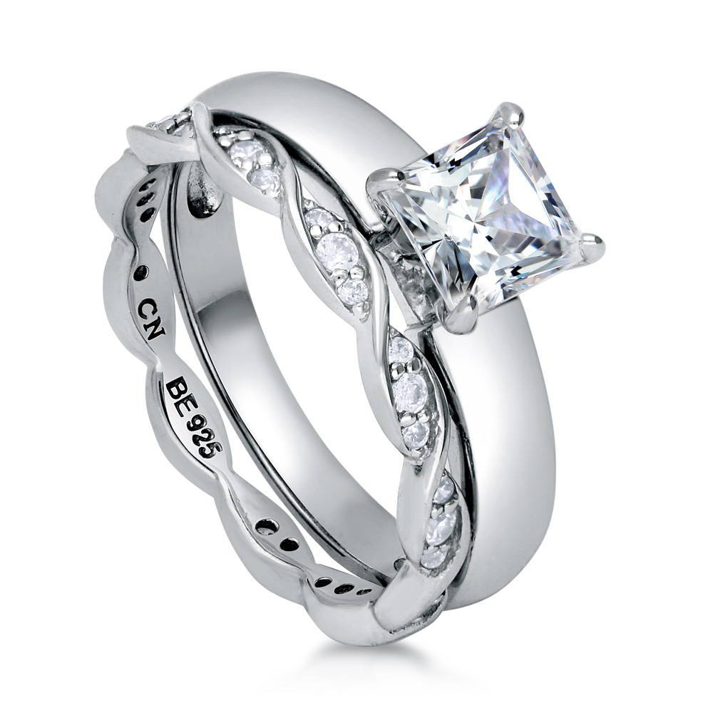 Solitaire 1.2ct Princess CZ Ring Set in Sterling Silver