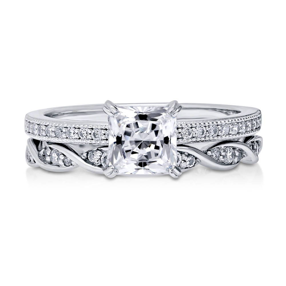 Solitaire 1ct Princess CZ Ring Set in Sterling Silver