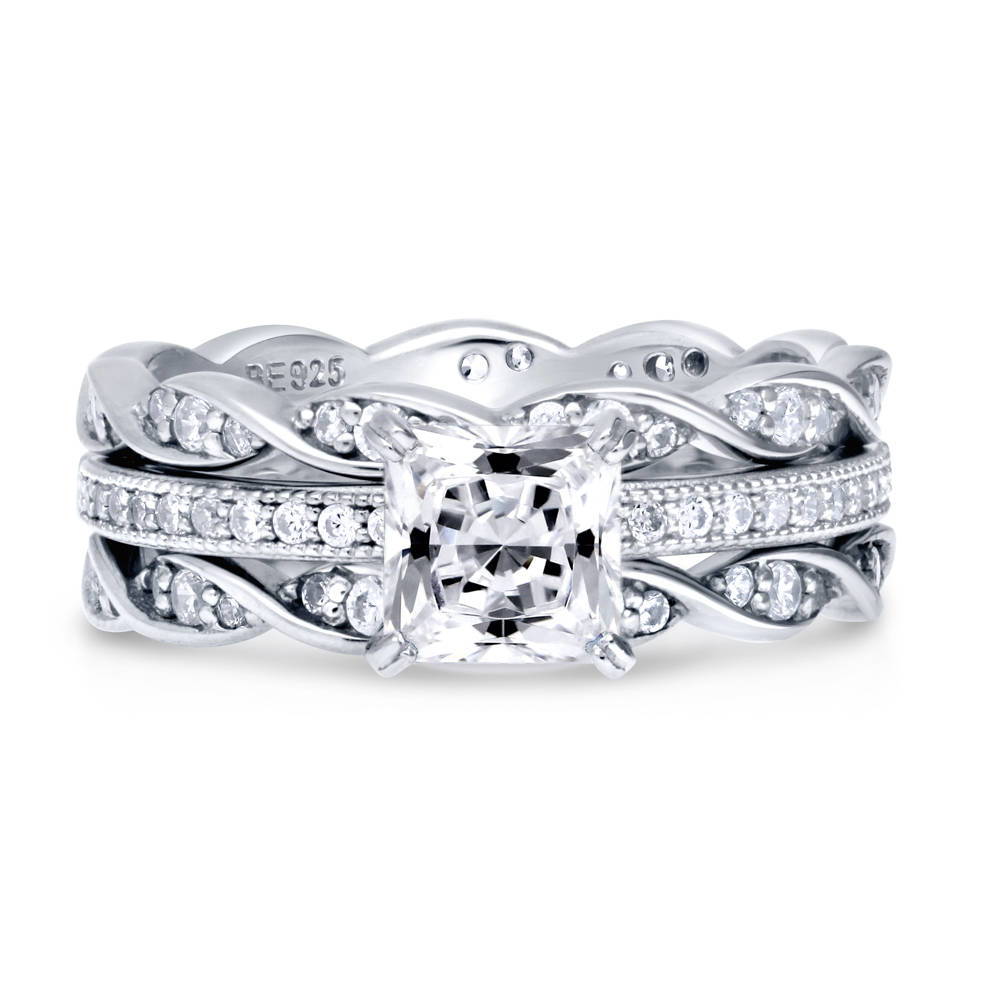 Solitaire 1ct Princess CZ Ring Set in Sterling Silver