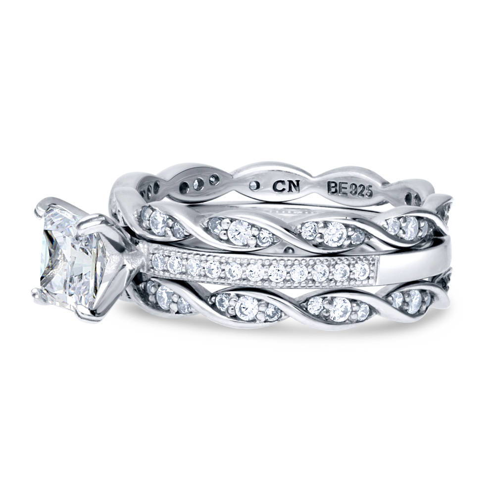 Solitaire 1ct Princess CZ Ring Set in Sterling Silver