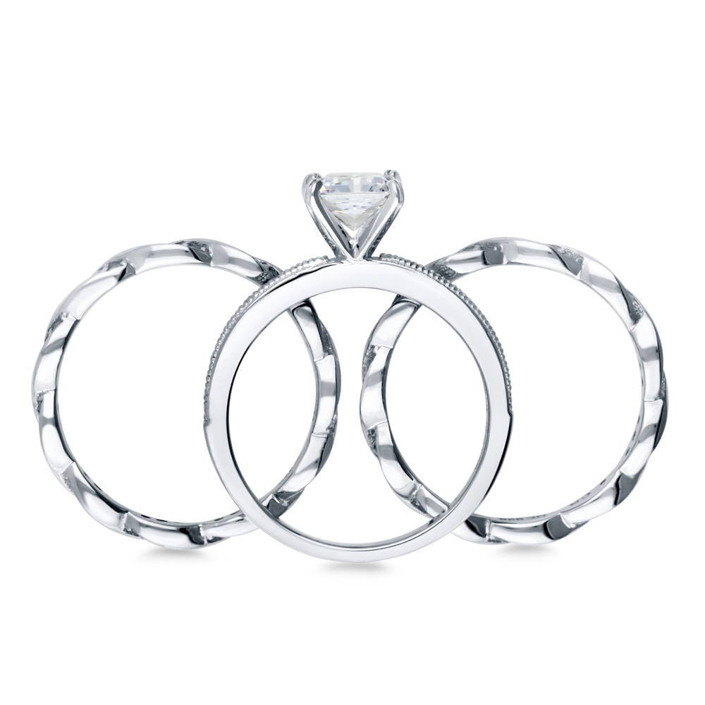 Solitaire 1ct Princess CZ Ring Set in Sterling Silver