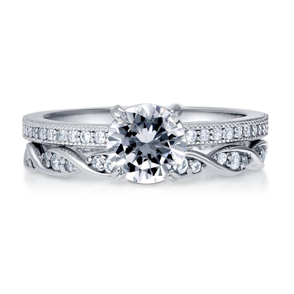 Solitaire 1ct Round CZ Ring Set in Sterling Silver