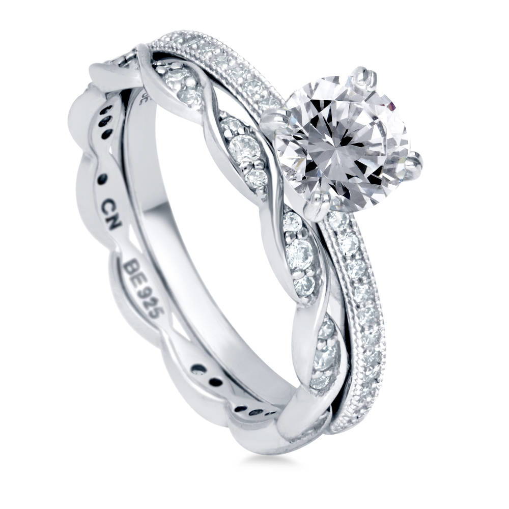 Solitaire 1ct Round CZ Ring Set in Sterling Silver