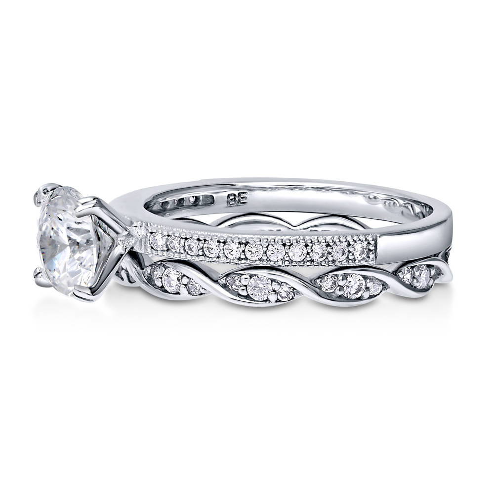 Solitaire 1ct Round CZ Ring Set in Sterling Silver