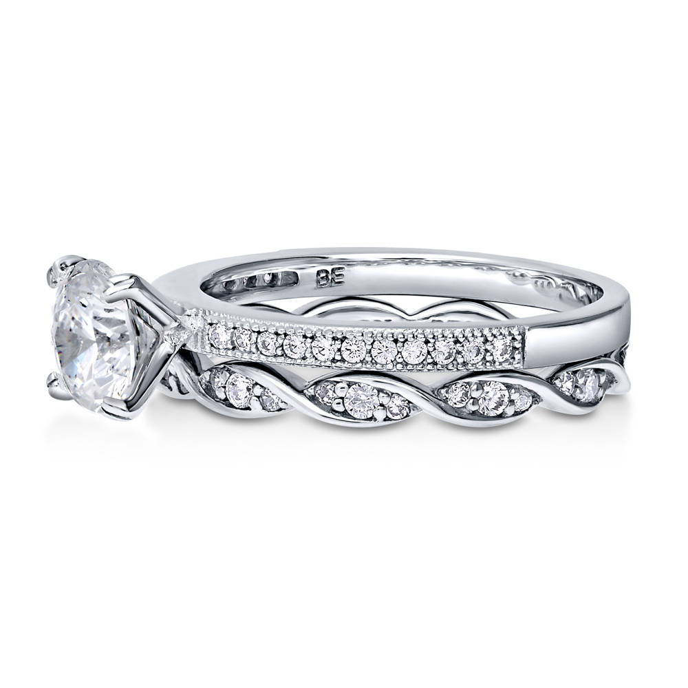 Angle view of Solitaire 1ct Round CZ Ring Set in Sterling Silver