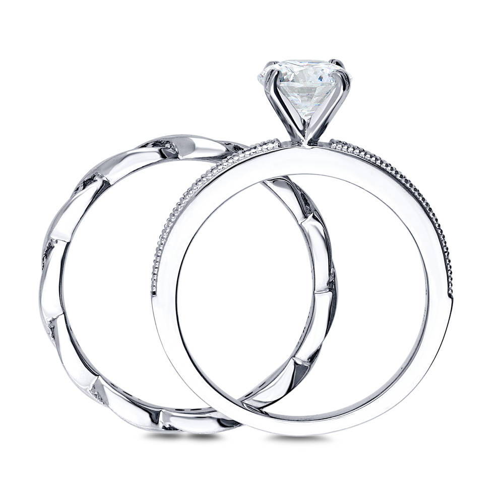 Solitaire 1ct Round CZ Ring Set in Sterling Silver