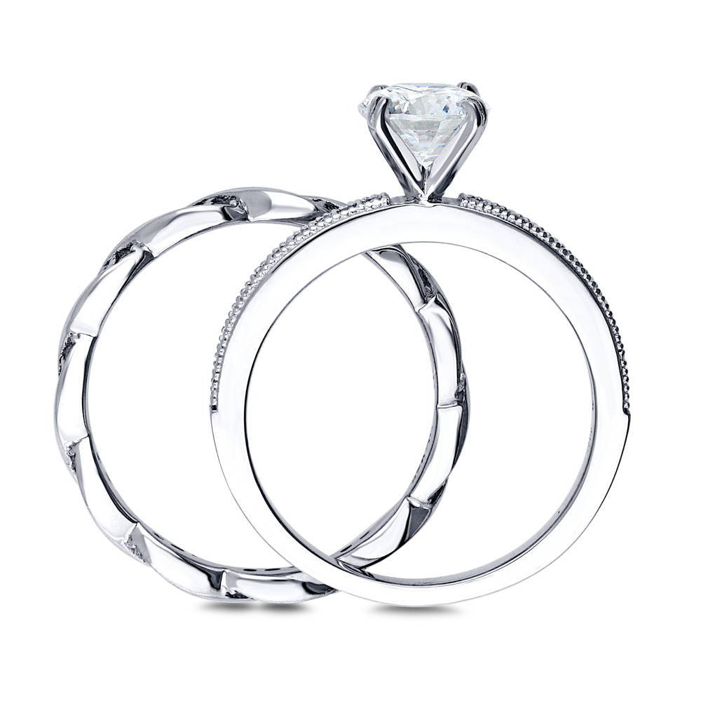 Alternate view of Solitaire 1ct Round CZ Ring Set in Sterling Silver, 7 of 10