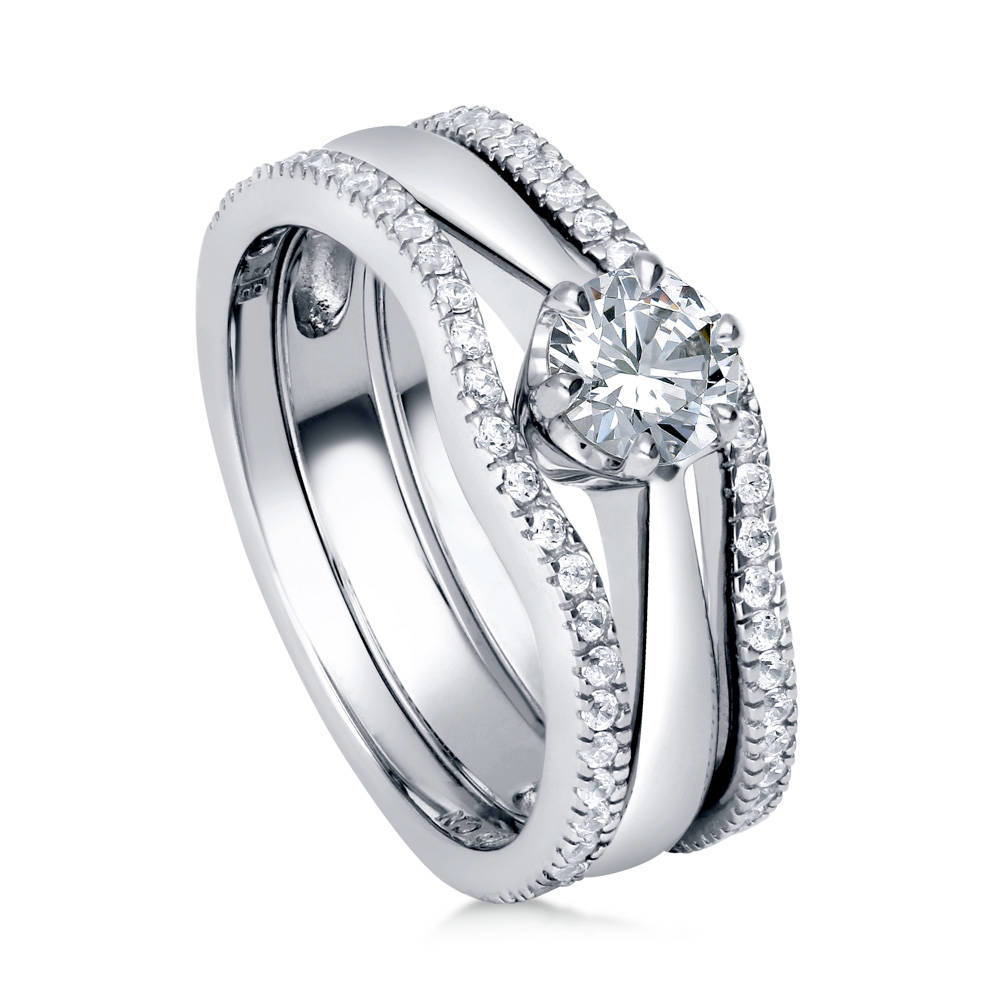 Front view of Solitaire 0.45ct Round CZ Ring Set in Sterling Silver, 3 of 10