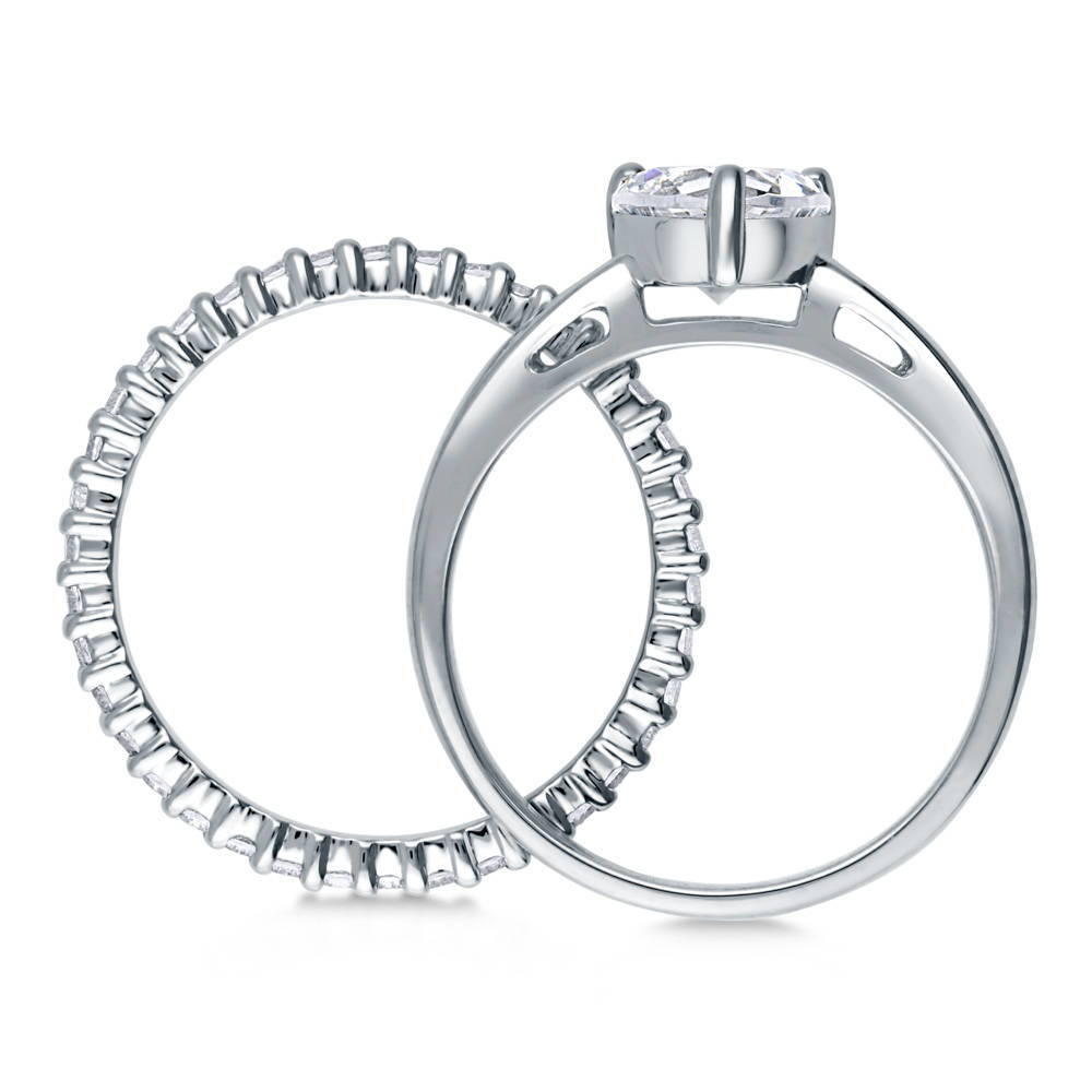 Alternate view of Heart Solitaire CZ Ring Set in Sterling Silver