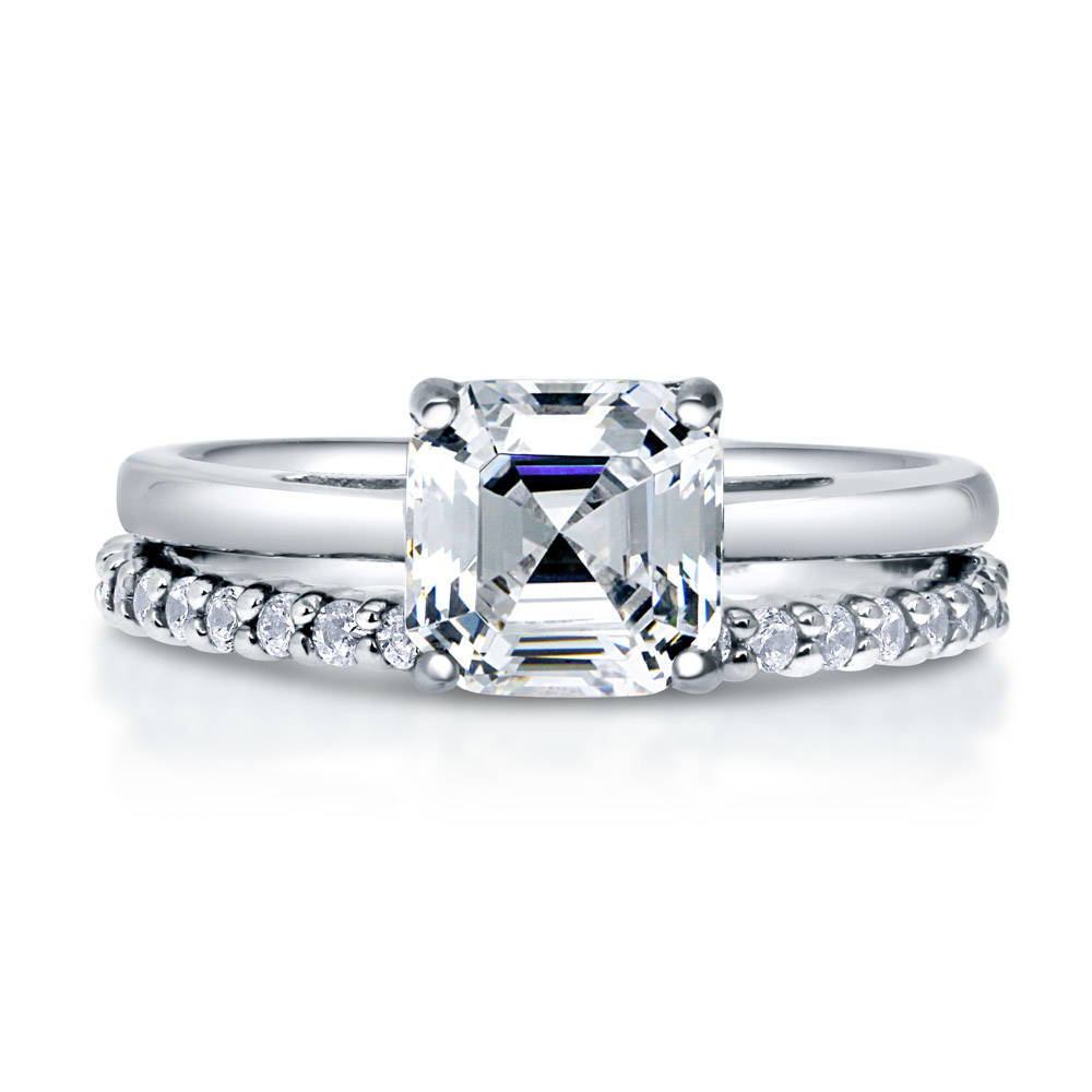 Solitaire 2ct Asscher CZ Ring Set in Sterling Silver