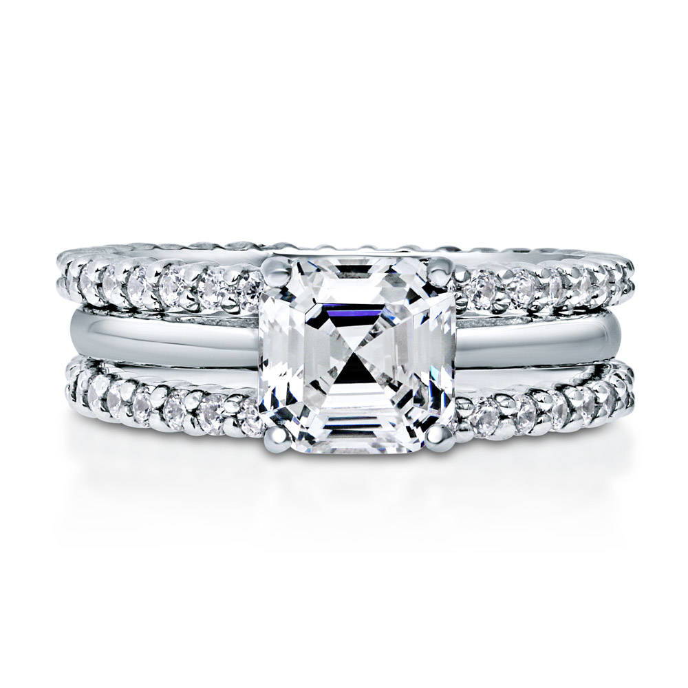 Solitaire 2ct Asscher CZ Ring Set in Sterling Silver