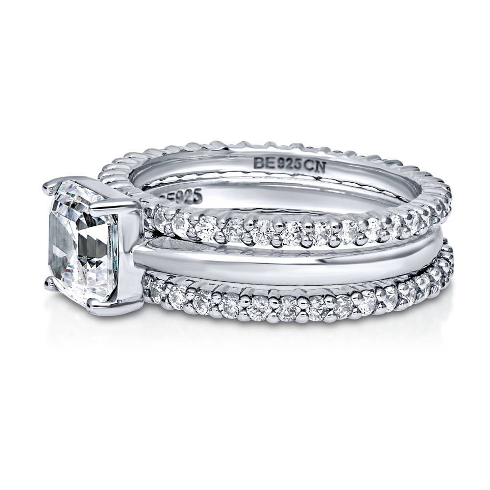 Angle view of Solitaire 2ct Asscher CZ Ring Set in Sterling Silver