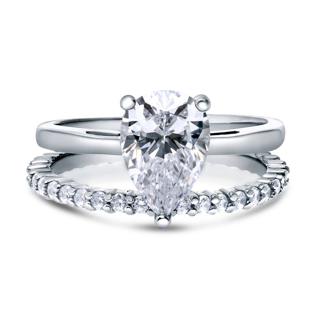Solitaire 1.8ct Pear CZ Ring Set in Sterling Silver, 1 of 17