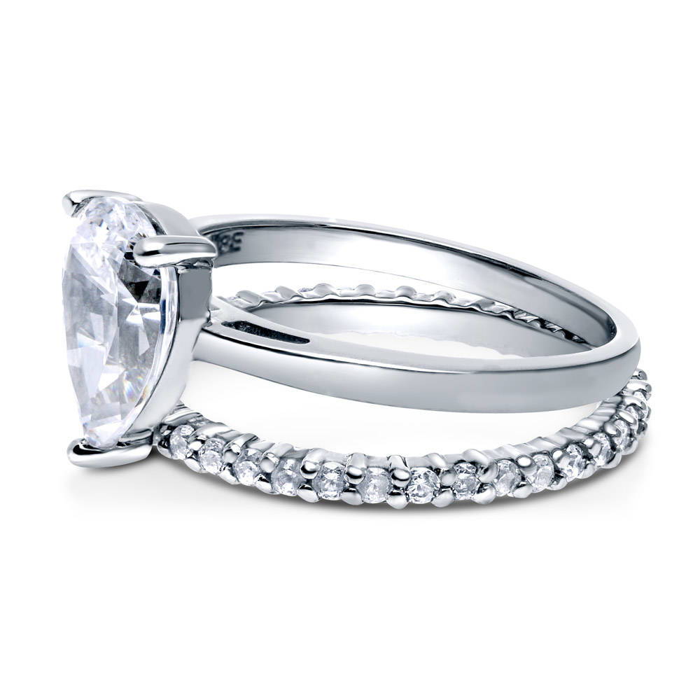 Angle view of Solitaire 1.8ct Pear CZ Ring Set in Sterling Silver, 4 of 15
