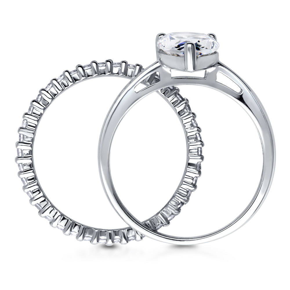 Alternate view of Solitaire 1.8ct Pear CZ Ring Set in Sterling Silver, 6 of 15