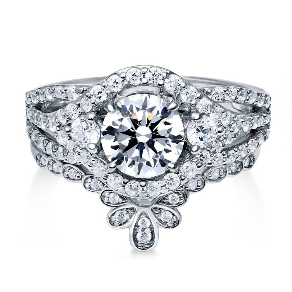 3-Stone Crown Round CZ Ring Set in Sterling Silver, 1 of 12