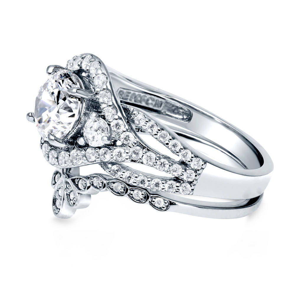 Angle view of 3-Stone Crown Round CZ Ring Set in Sterling Silver, 4 of 10