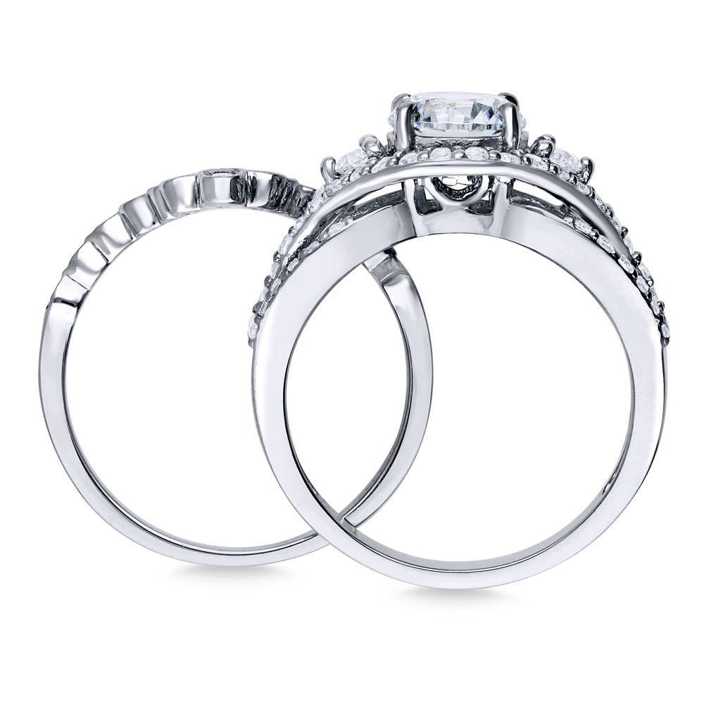 Alternate view of 3-Stone Crown Round CZ Ring Set in Sterling Silver, 6 of 10