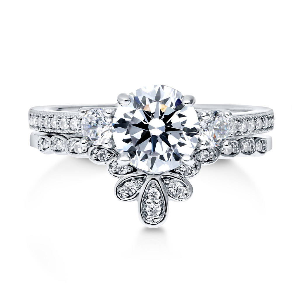 3-Stone Crown Round CZ Ring Set in Sterling Silver, 1 of 13