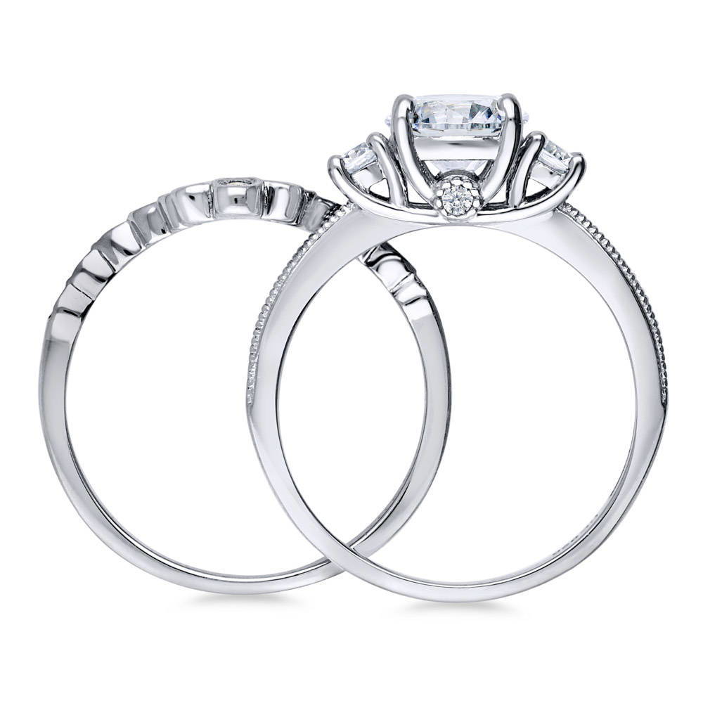 Alternate view of 3-Stone Crown Round CZ Ring Set in Sterling Silver, 6 of 11
