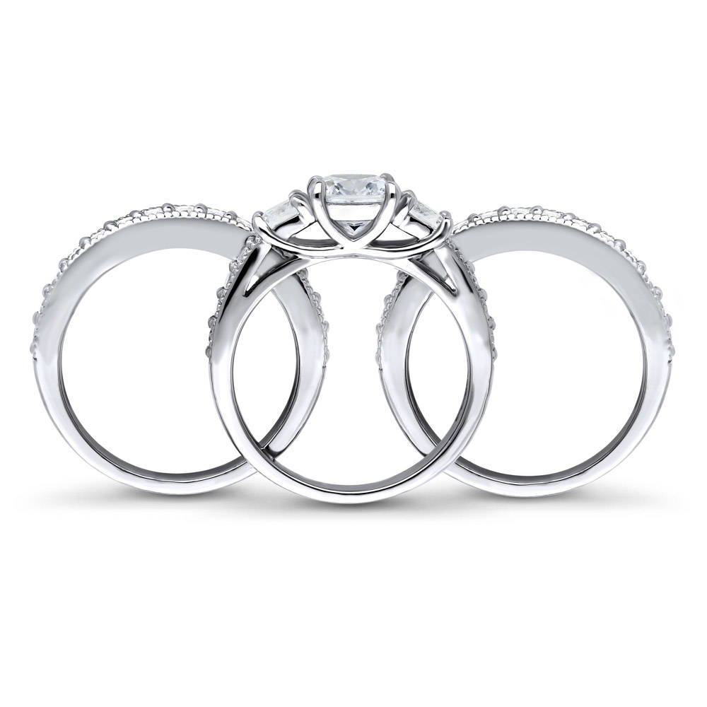 Alternate view of 3-Stone Cushion CZ Ring Set in Sterling Silver