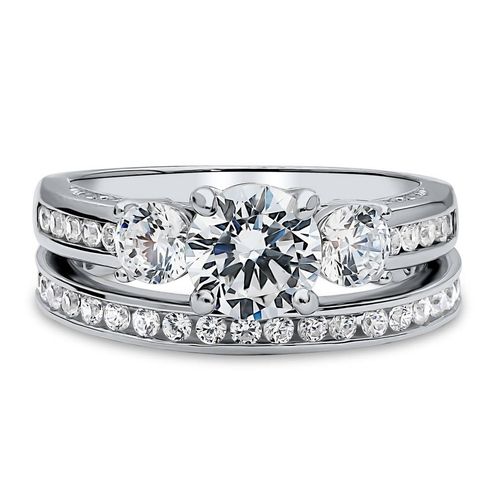 3-Stone Round CZ Ring Set in Sterling Silver, 1 of 13