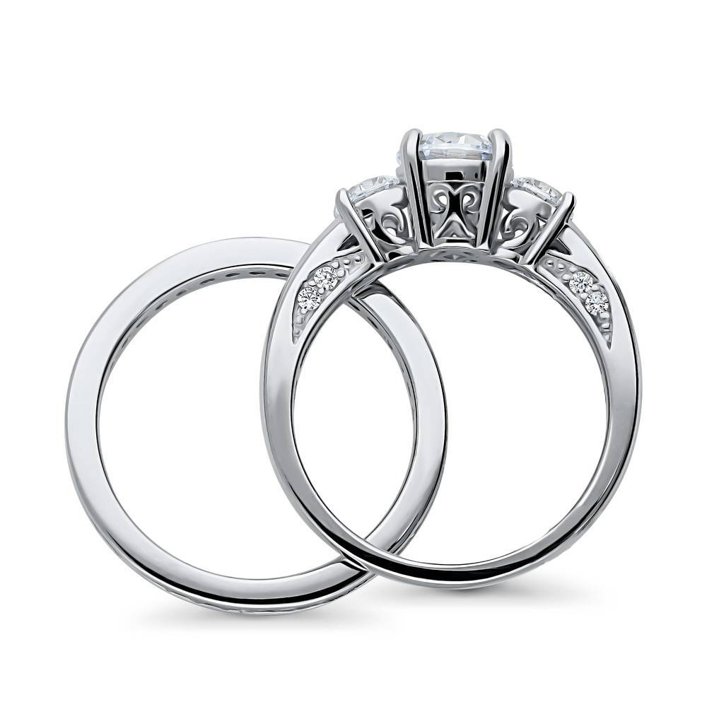 Alternate view of 3-Stone Round CZ Ring Set in Sterling Silver, 7 of 12