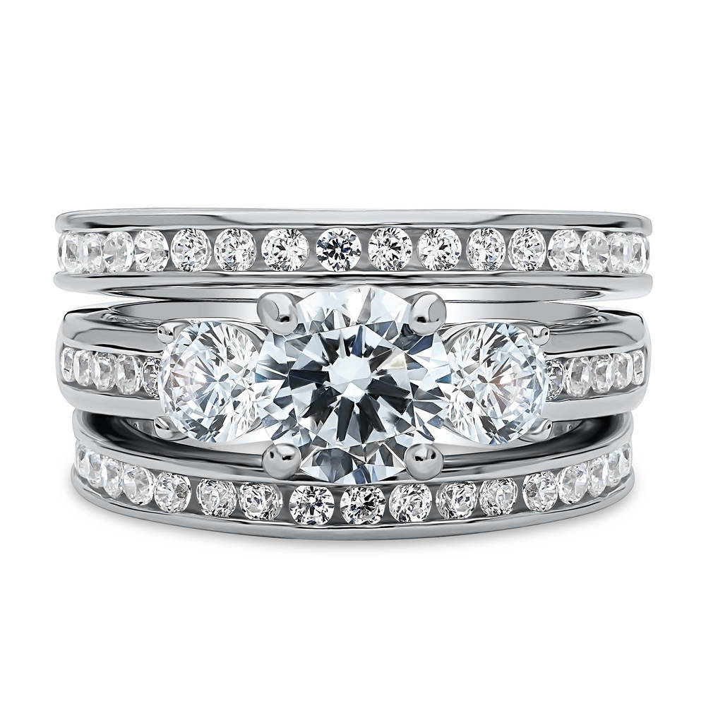 3-Stone Round CZ Ring Set in Sterling Silver, 1 of 14