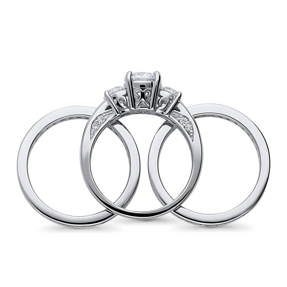 3-Stone 1ct CZ Ring Set in Sterling Silver