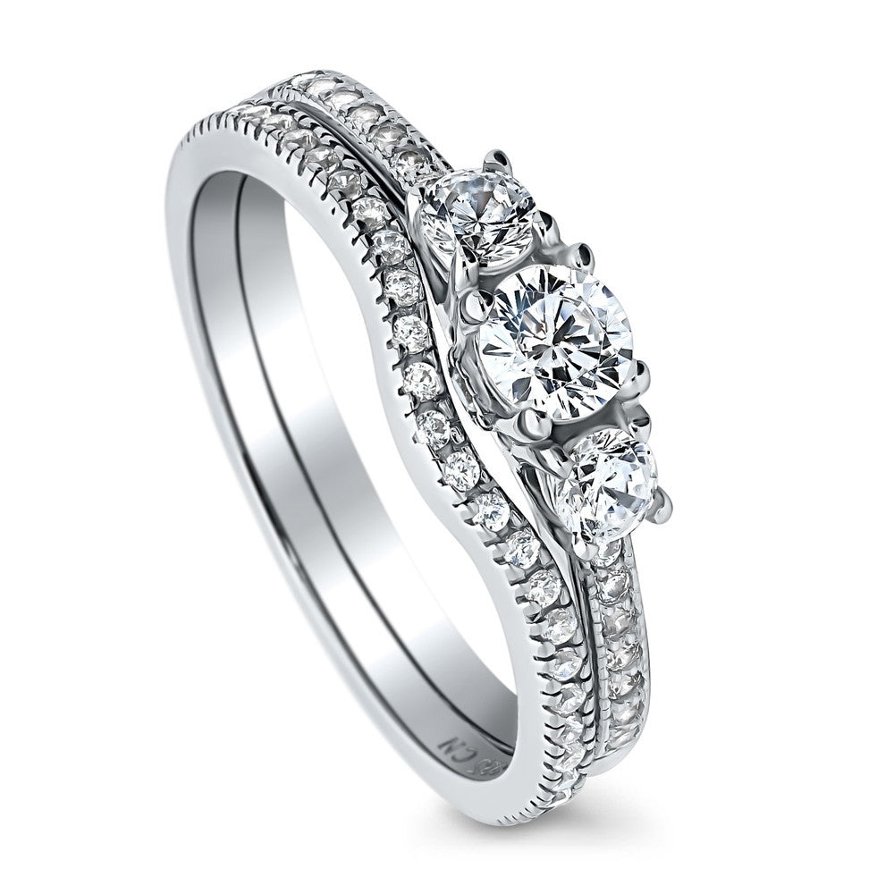 3-Stone Wishbone 0.25ct CZ Ring Set in Sterling Silver