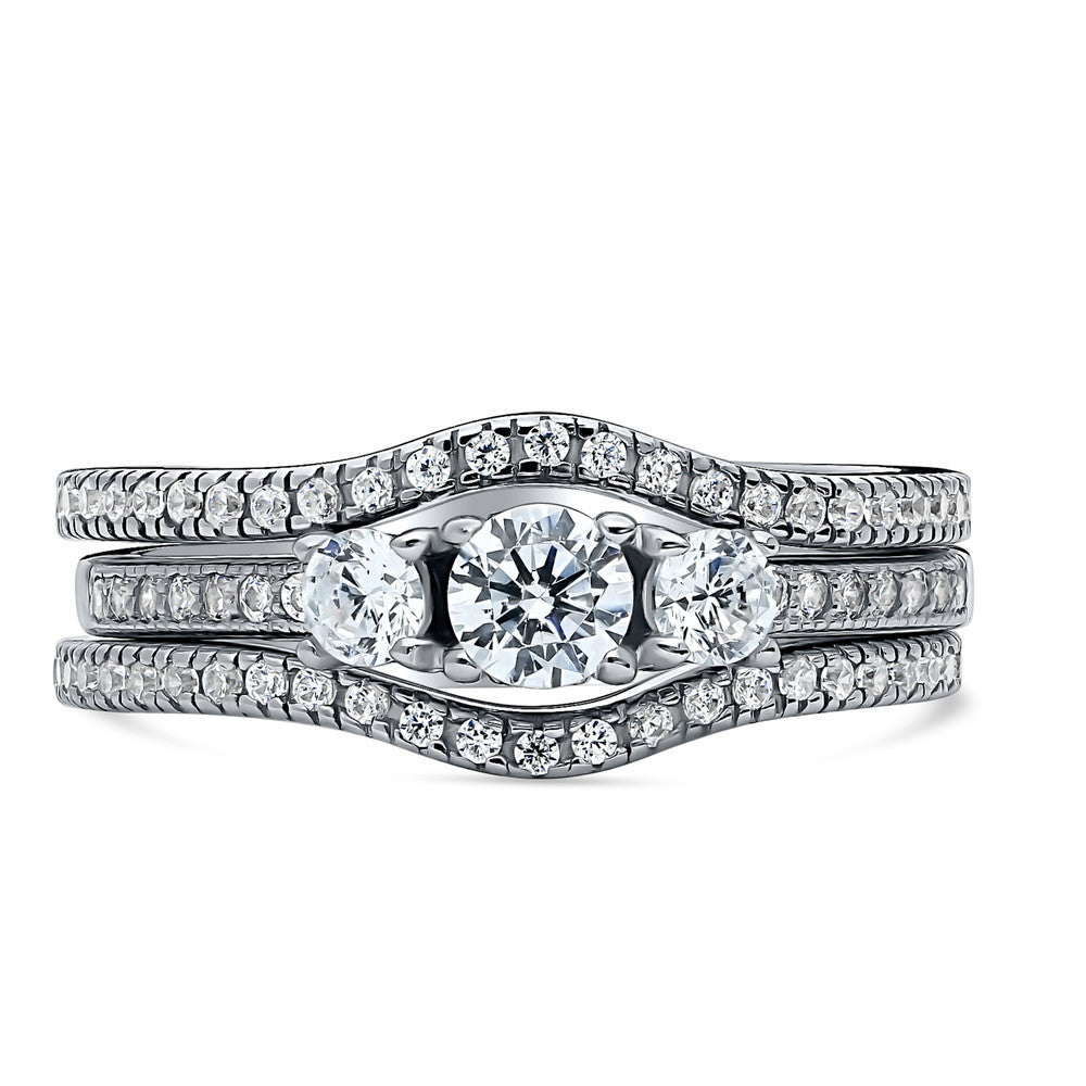 3-Stone Round CZ Ring Set in Sterling Silver