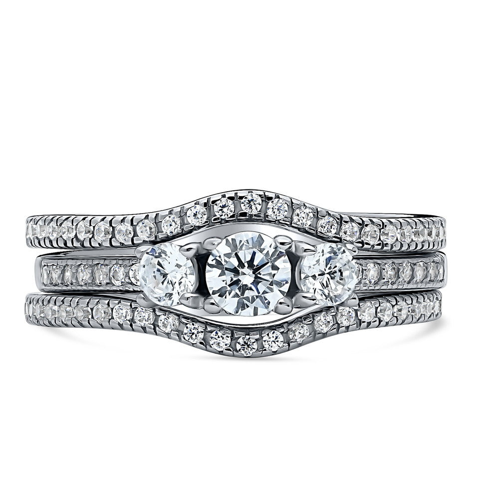 3-Stone Round CZ Ring Set in Sterling Silver, 1 of 12
