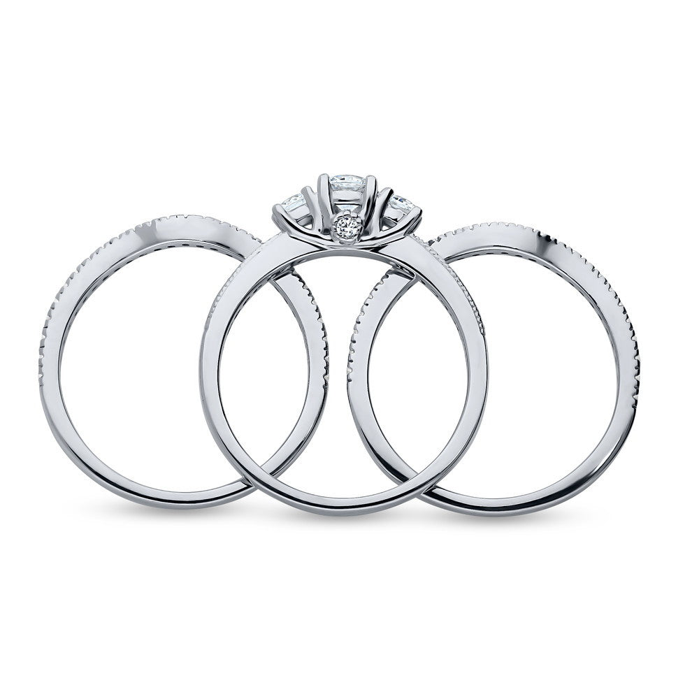 3-Stone Round CZ Ring Set in Sterling Silver