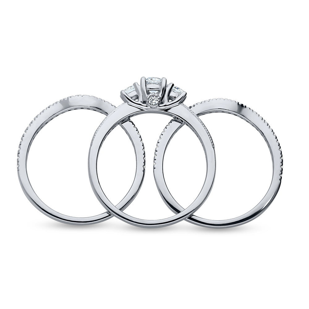 Alternate view of 3-Stone Round CZ Ring Set in Sterling Silver, 7 of 11