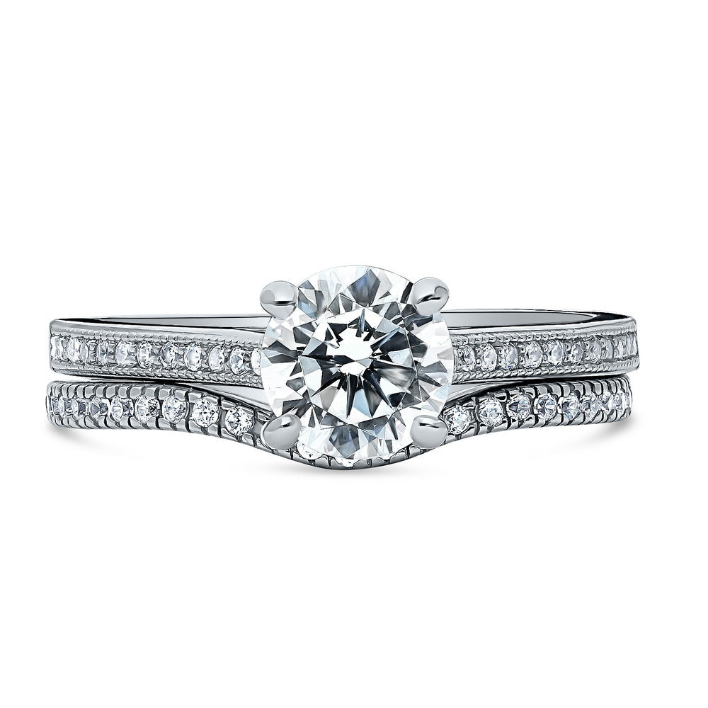 Solitaire 1ct Round CZ Ring Set in Sterling Silver