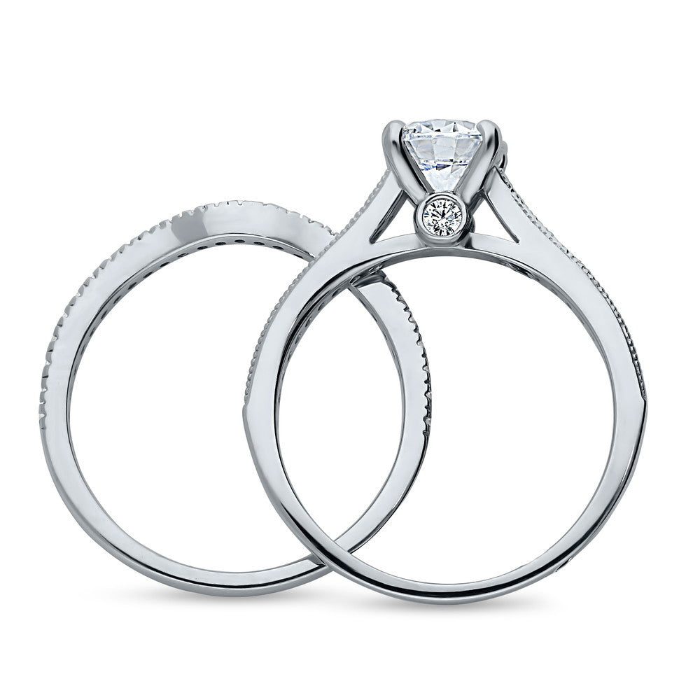 Solitaire 1ct Round CZ Ring Set in Sterling Silver