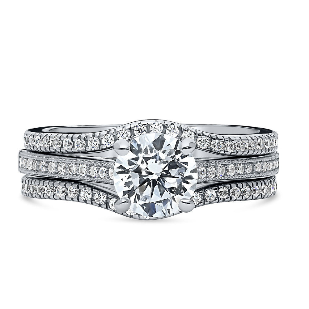 Solitaire 1ct Round CZ Ring Set in Sterling Silver