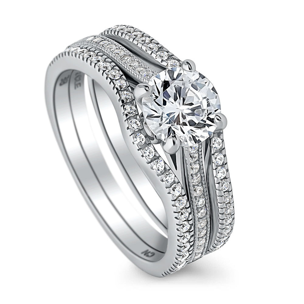 Solitaire 1ct Round CZ Ring Set in Sterling Silver