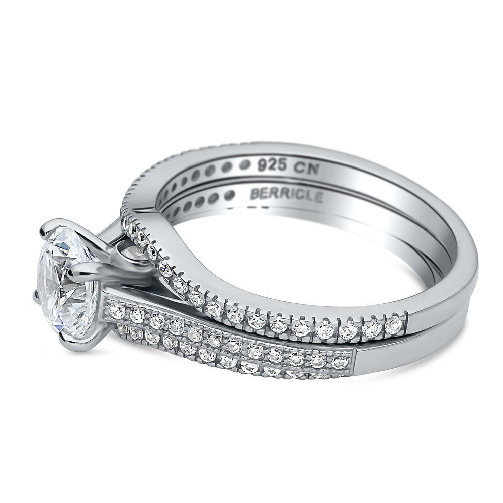 Angle view of Solitaire 1ct Round CZ Ring Set in Sterling Silver