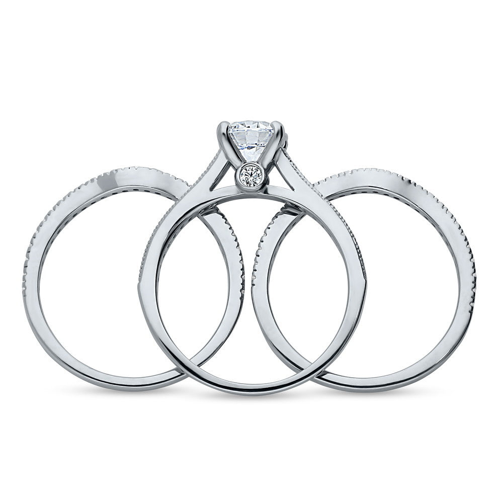 Solitaire 1ct Round CZ Ring Set in Sterling Silver