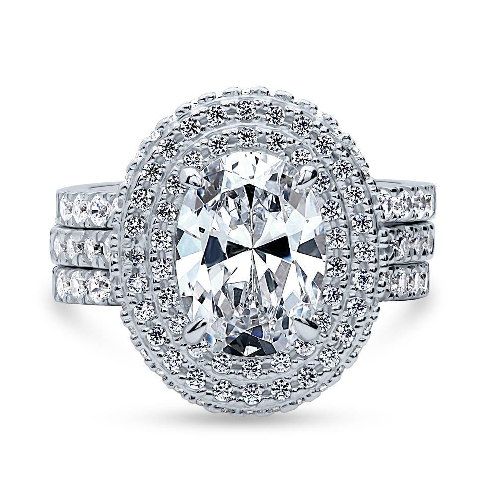Halo Oval CZ Ring Set in Sterling Silver