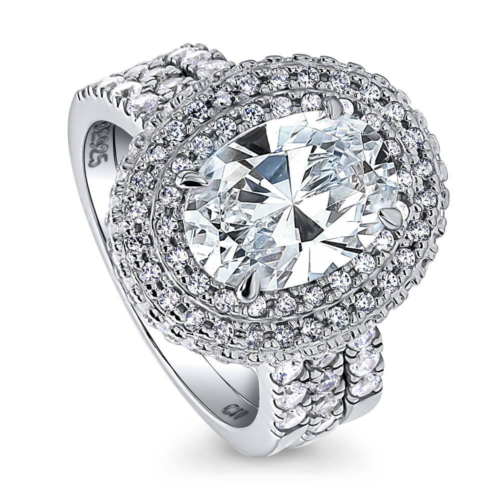 Halo Oval CZ Ring Set in Sterling Silver