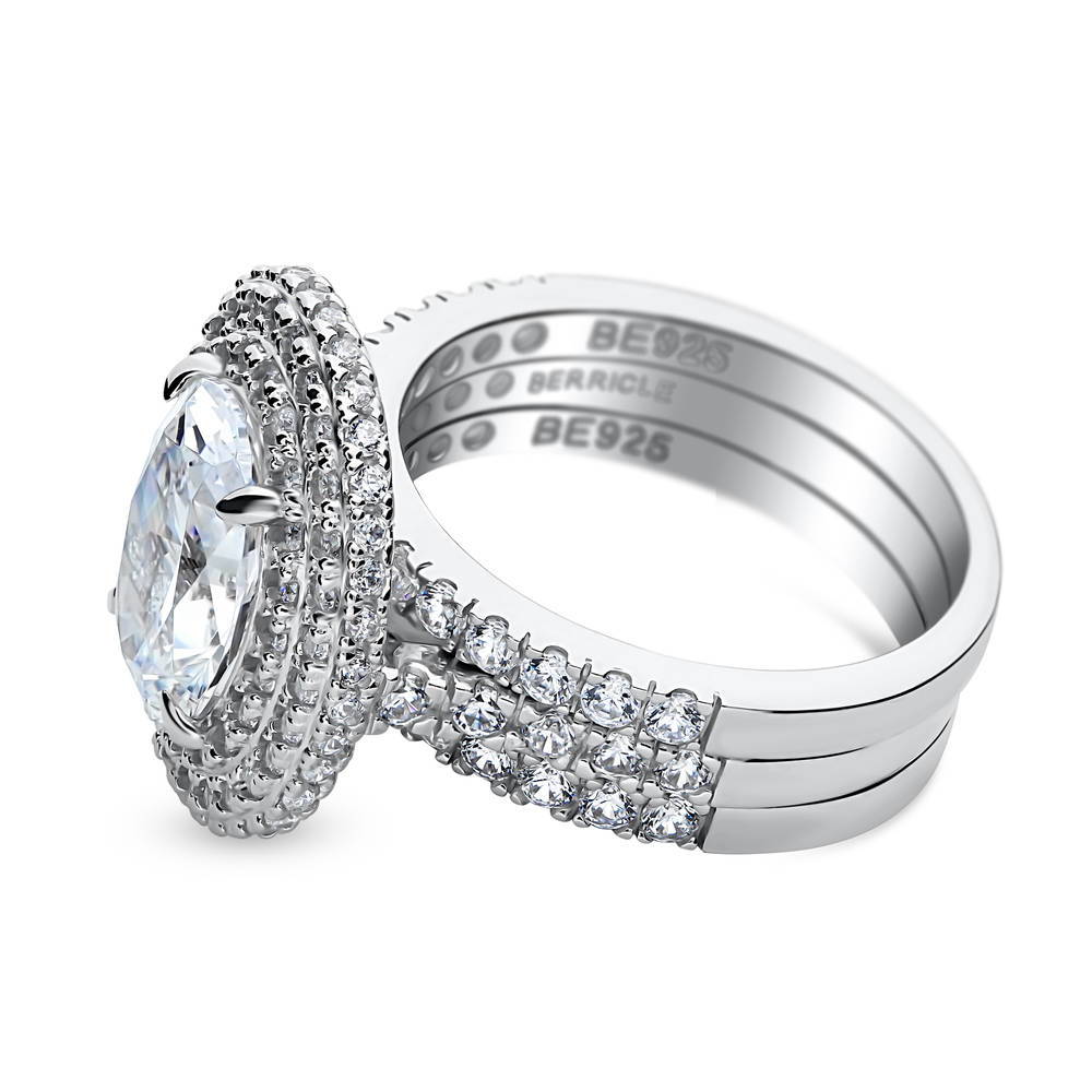 Halo Oval CZ Ring Set in Sterling Silver