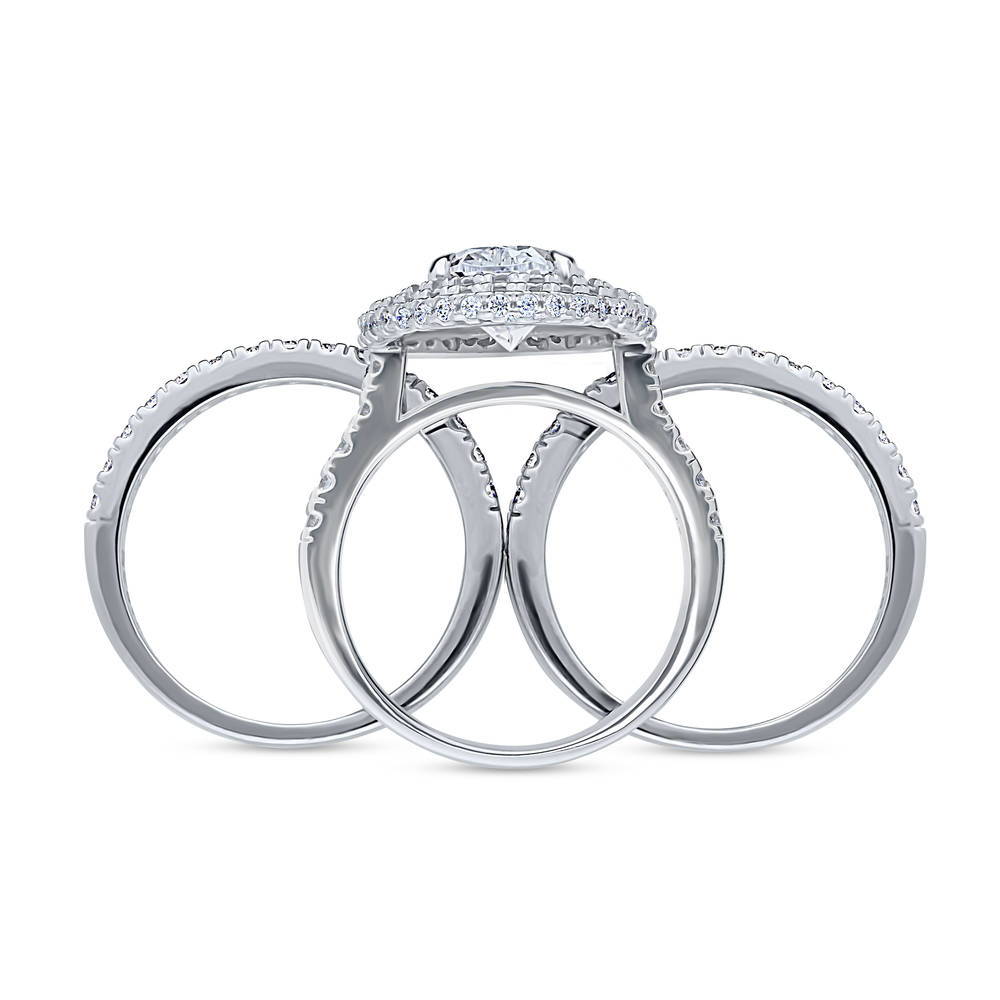 Halo Oval CZ Ring Set in Sterling Silver