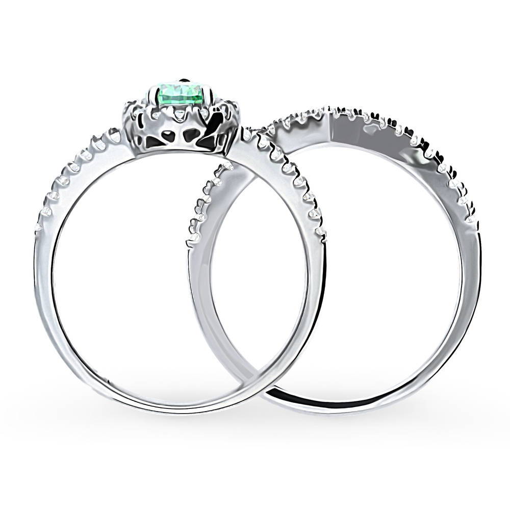 Alternate view of Halo Green Pear CZ Split Shank Ring Set in Sterling Silver, 8 of 16
