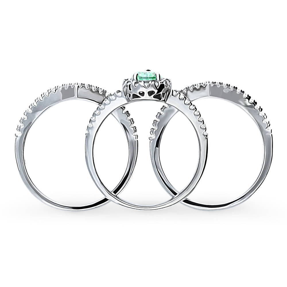 Alternate view of Halo Green Pear CZ Split Shank Ring Set in Sterling Silver, 8 of 16
